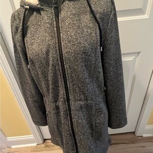 Jones New York Gray Lightweight Zippered Jacket with Sherpa Lined Hood Size L